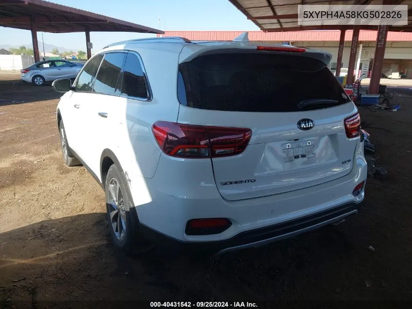 2019 Kia Sorento 3.3L Ex VIN: 5XYPH4A58KG502826 Lot: 40431542