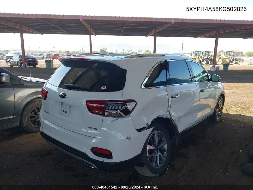 2019 Kia Sorento 3.3L Ex VIN: 5XYPH4A58KG502826 Lot: 40431542