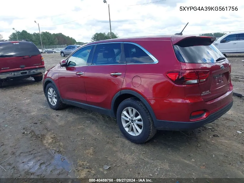 5XYPG4A39KG561756 2019 Kia Sorento 2.4L Lx