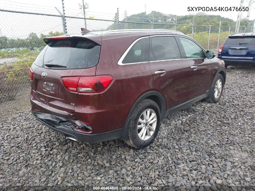 2019 Kia Sorento 3.3L Lx VIN: 5XYPGDA54KG476650 Lot: 40464800