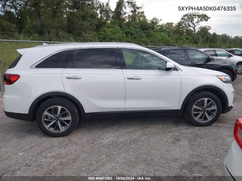 2019 Kia Sorento 3.3L Ex VIN: 5XYPH4A50KG476335 Lot: 40481053