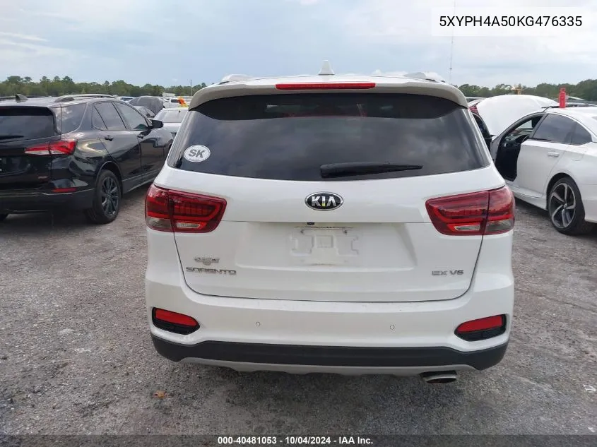 2019 Kia Sorento 3.3L Ex VIN: 5XYPH4A50KG476335 Lot: 40481053