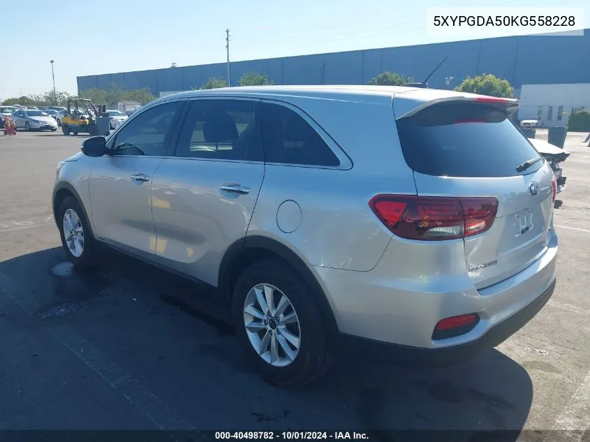 2019 Kia Sorento 3.3L Lx VIN: 5XYPGDA50KG558228 Lot: 40498782