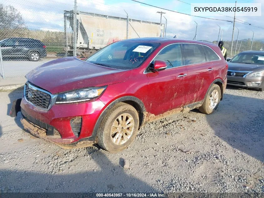 2019 Kia Sorento 2.4L Lx VIN: 5XYPGDA38KG545919 Lot: 40543957