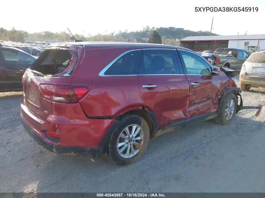 2019 Kia Sorento 2.4L Lx VIN: 5XYPGDA38KG545919 Lot: 40543957