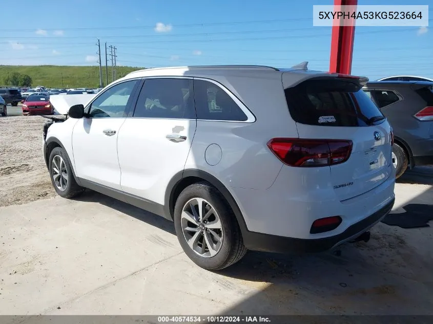 2019 Kia Sorento Ex/Ex Sport VIN: 5XYPH4A53KG523664 Lot: 40574534