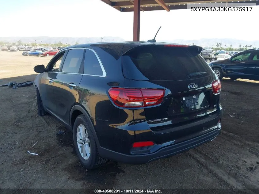 2019 Kia Sorento 2.4L L VIN: 5XYPG4A30KG575917 Lot: 40588291