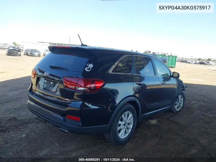 2019 Kia Sorento 2.4L L VIN: 5XYPG4A30KG575917 Lot: 40588291