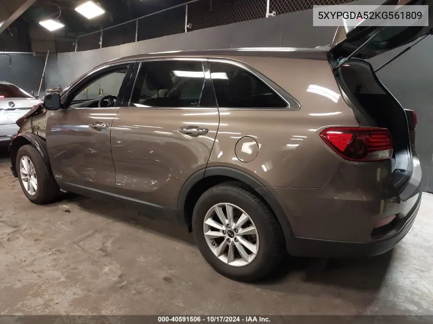 2019 Kia Sorento 3.3L Lx VIN: 5XYPGDA52KG561809 Lot: 40591506