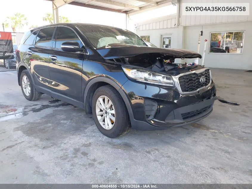 2019 Kia Sorento 2.4L Lx VIN: 5XYPG4A35KG566758 Lot: 40604555