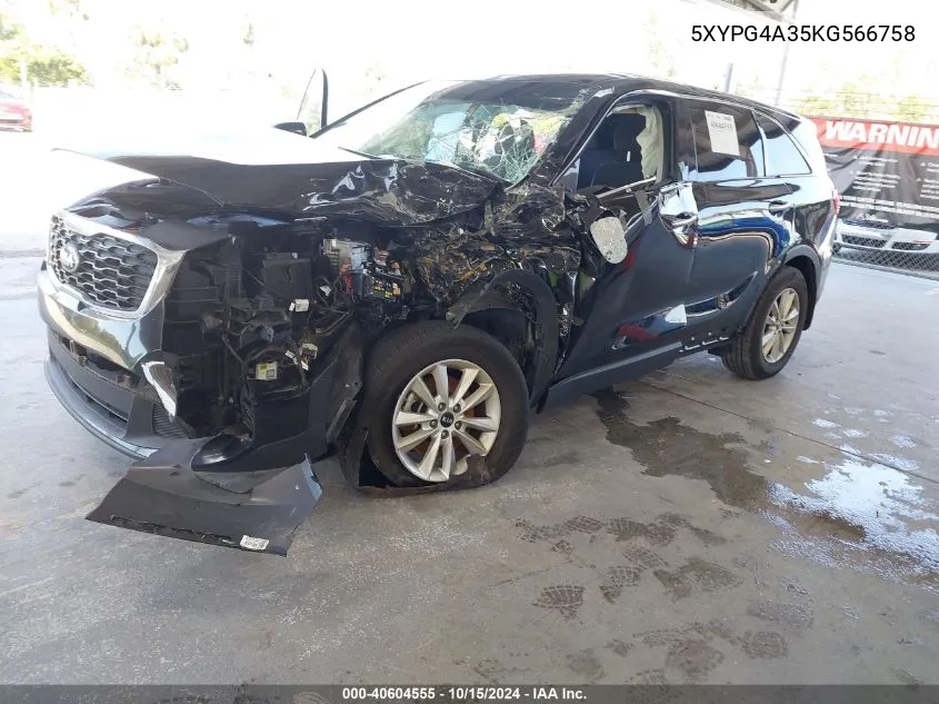 2019 Kia Sorento 2.4L Lx VIN: 5XYPG4A35KG566758 Lot: 40604555