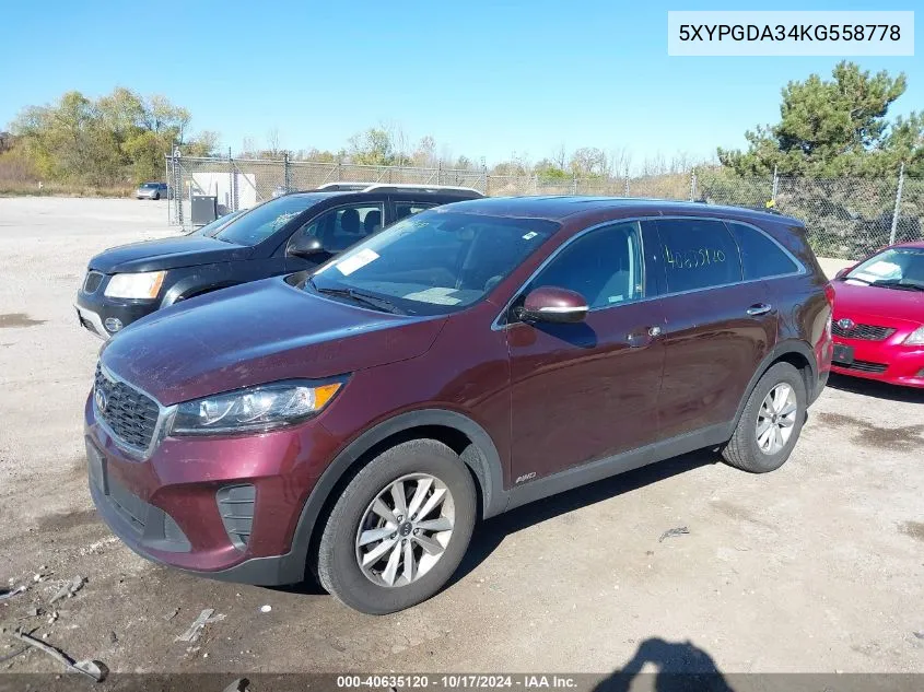 5XYPGDA34KG558778 2019 Kia Sorento 2.4L Lx