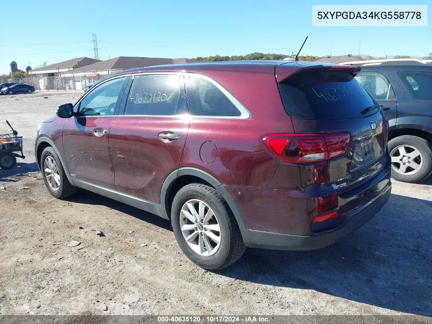 5XYPGDA34KG558778 2019 Kia Sorento 2.4L Lx