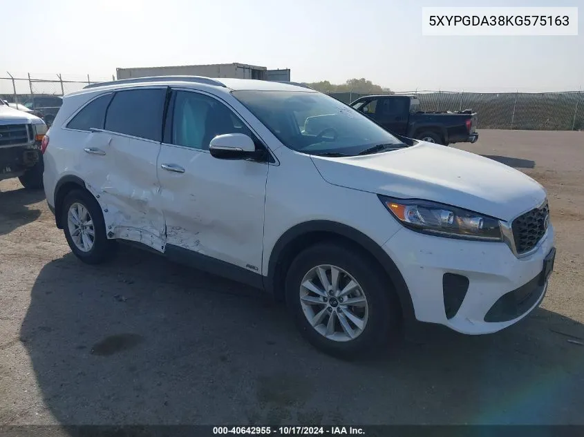 2019 Kia Sorento 2.4L Lx VIN: 5XYPGDA38KG575163 Lot: 40642955