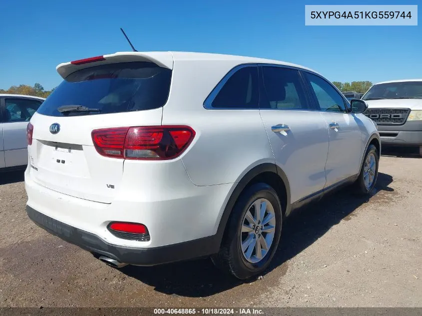 2019 Kia Sorento 3.3L Lx VIN: 5XYPG4A51KG559744 Lot: 40648865