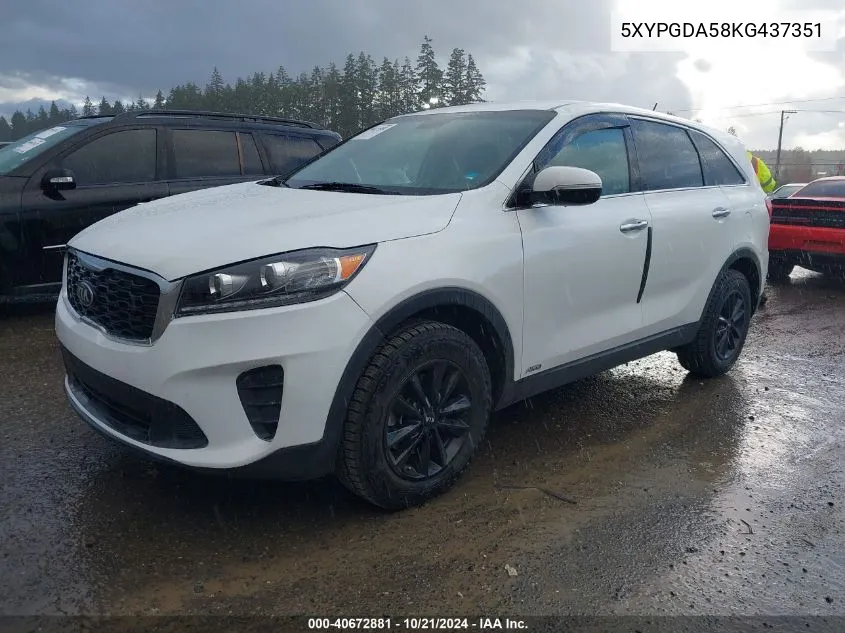 5XYPGDA58KG437351 2019 Kia Sorento 3.3L Lx