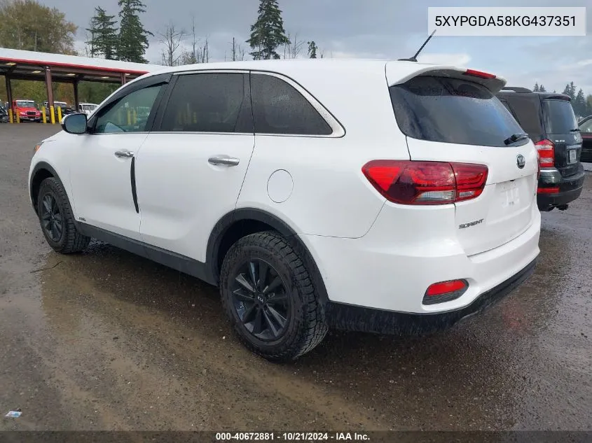 5XYPGDA58KG437351 2019 Kia Sorento 3.3L Lx