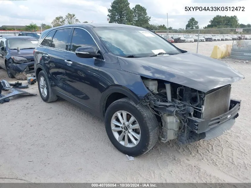 5XYPG4A33KG512472 2019 Kia Sorento 2.4L Lx