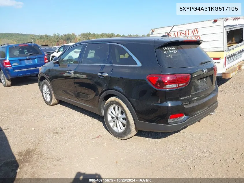 2019 Kia Sorento 2.4L Lx VIN: 5XYPG4A31KG517105 Lot: 40715675