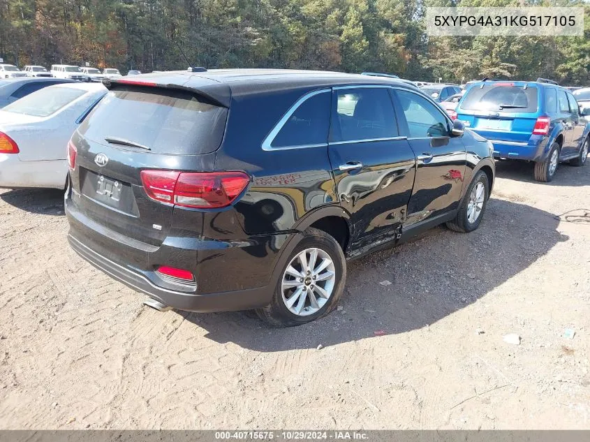 2019 Kia Sorento 2.4L Lx VIN: 5XYPG4A31KG517105 Lot: 40715675