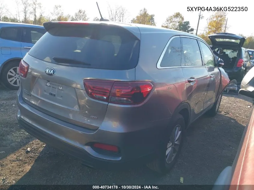 2019 Kia Sorento 2.4L L VIN: 5XYPG4A36KG522350 Lot: 40734178