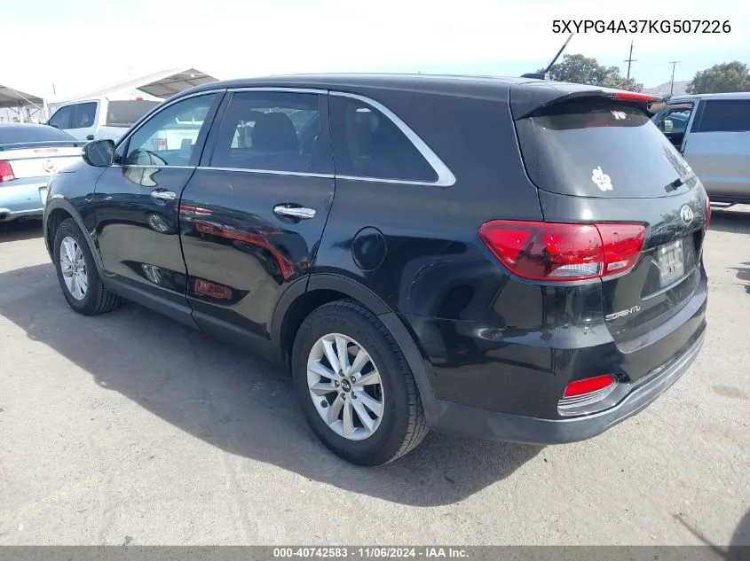 2019 Kia Sorento 2.4L Lx VIN: 5XYPG4A37KG507226 Lot: 40742583