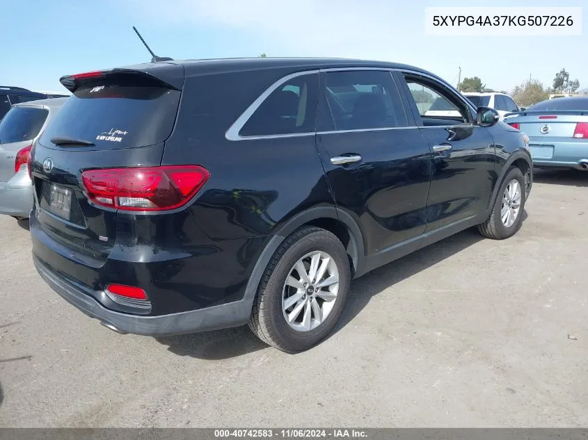 2019 Kia Sorento 2.4L Lx VIN: 5XYPG4A37KG507226 Lot: 40742583