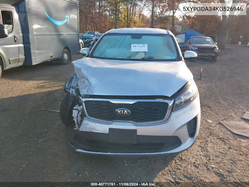 2019 Kia Sorento 2.4L Lx VIN: 5XYPGDA34KG526946 Lot: 40771761