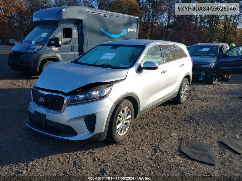 2019 Kia Sorento 2.4L Lx VIN: 5XYPGDA34KG526946 Lot: 40771761