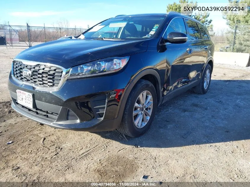 2019 Kia Sorento 2.4L Lx VIN: 5XYPGDA39KG592294 Lot: 40794056