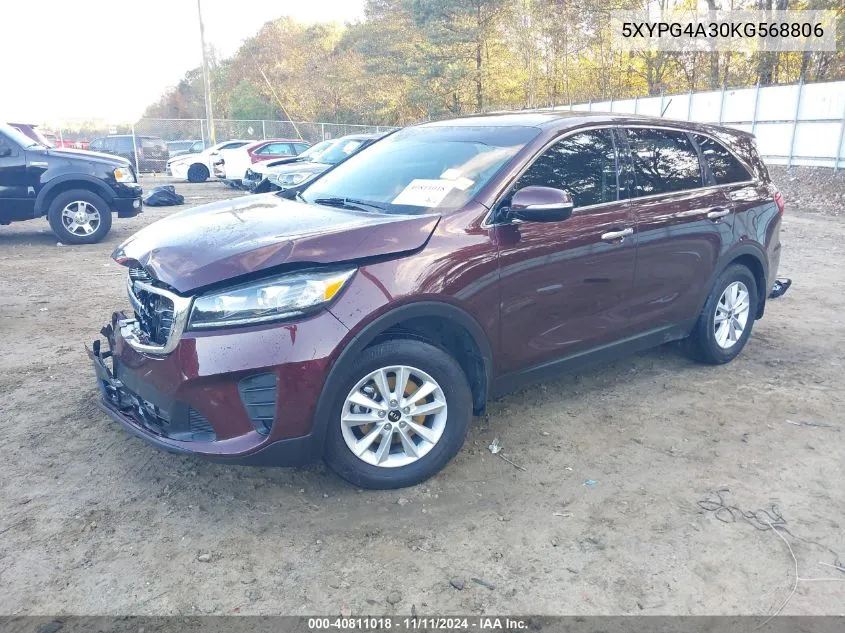 2019 Kia Sorento 2.4L Lx VIN: 5XYPG4A30KG568806 Lot: 40811018