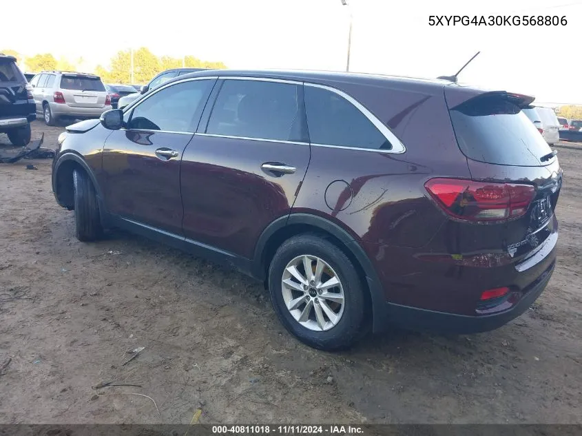 2019 Kia Sorento 2.4L Lx VIN: 5XYPG4A30KG568806 Lot: 40811018