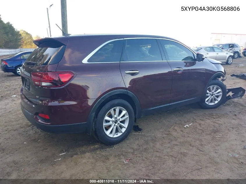 2019 Kia Sorento 2.4L Lx VIN: 5XYPG4A30KG568806 Lot: 40811018