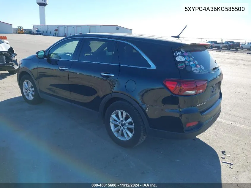 2019 Kia Sorento 2.4L L VIN: 5XYPG4A36KG585500 Lot: 40815600