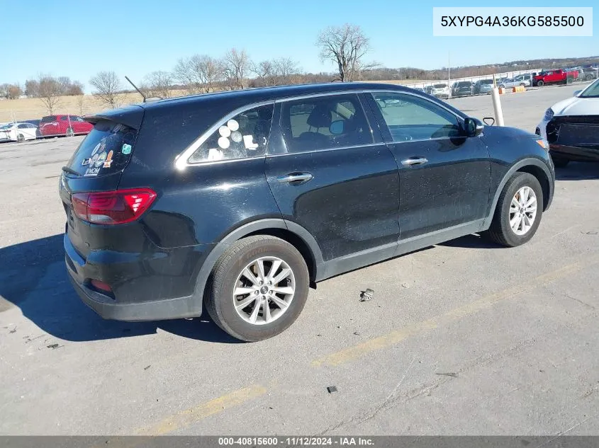 2019 Kia Sorento 2.4L L VIN: 5XYPG4A36KG585500 Lot: 40815600