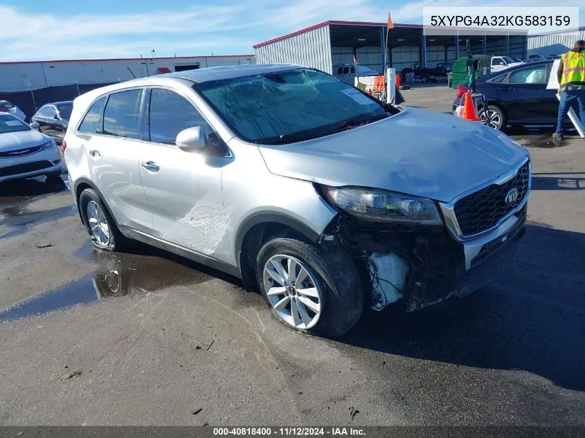 2019 Kia Sorento 2.4L L VIN: 5XYPG4A32KG583159 Lot: 40818400