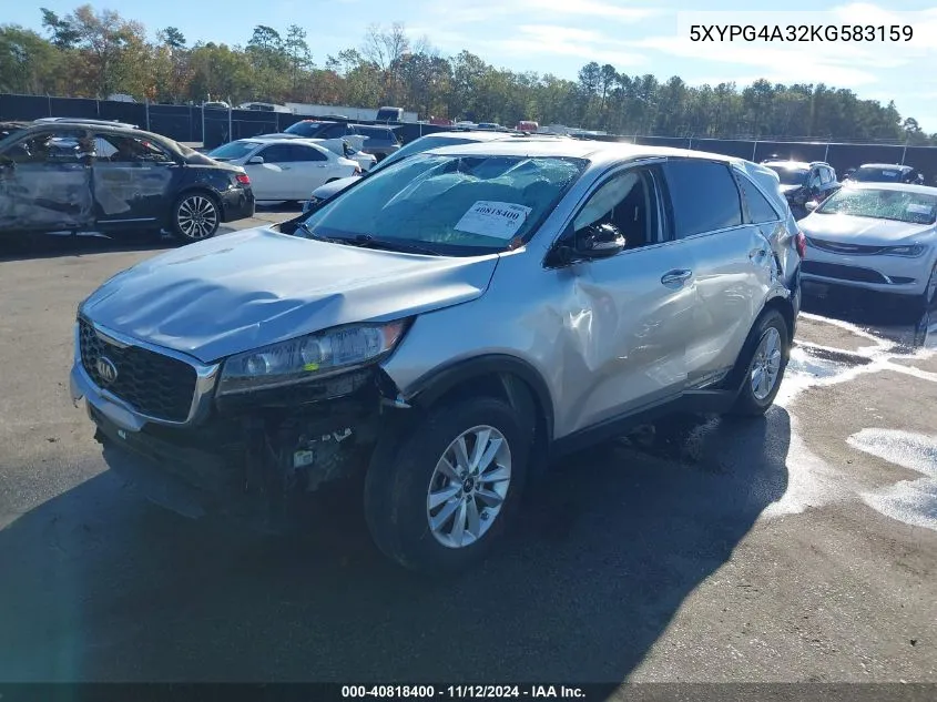 2019 Kia Sorento 2.4L L VIN: 5XYPG4A32KG583159 Lot: 40818400