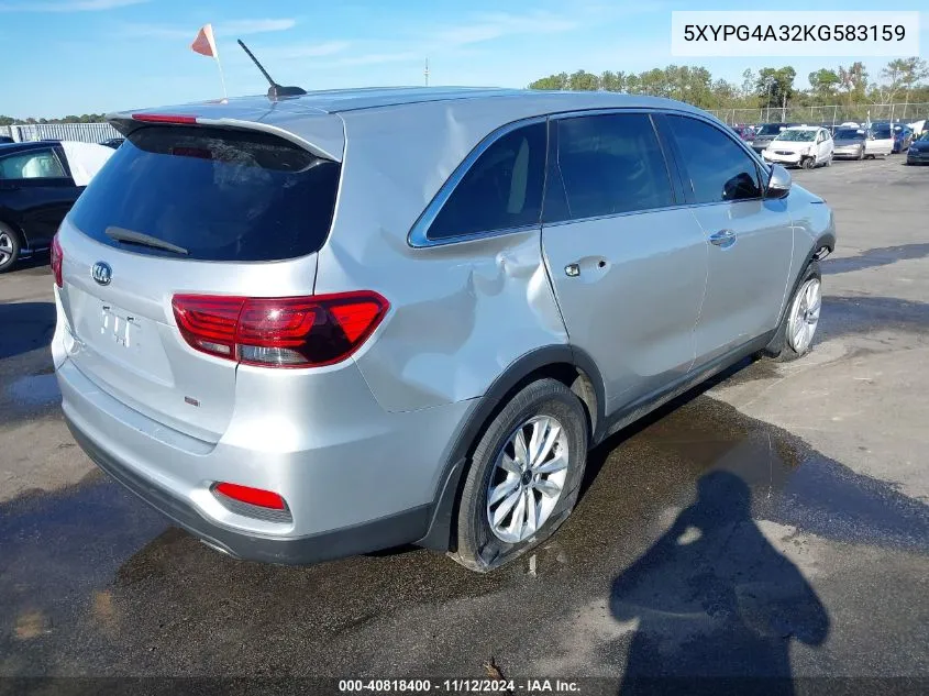 2019 Kia Sorento 2.4L L VIN: 5XYPG4A32KG583159 Lot: 40818400