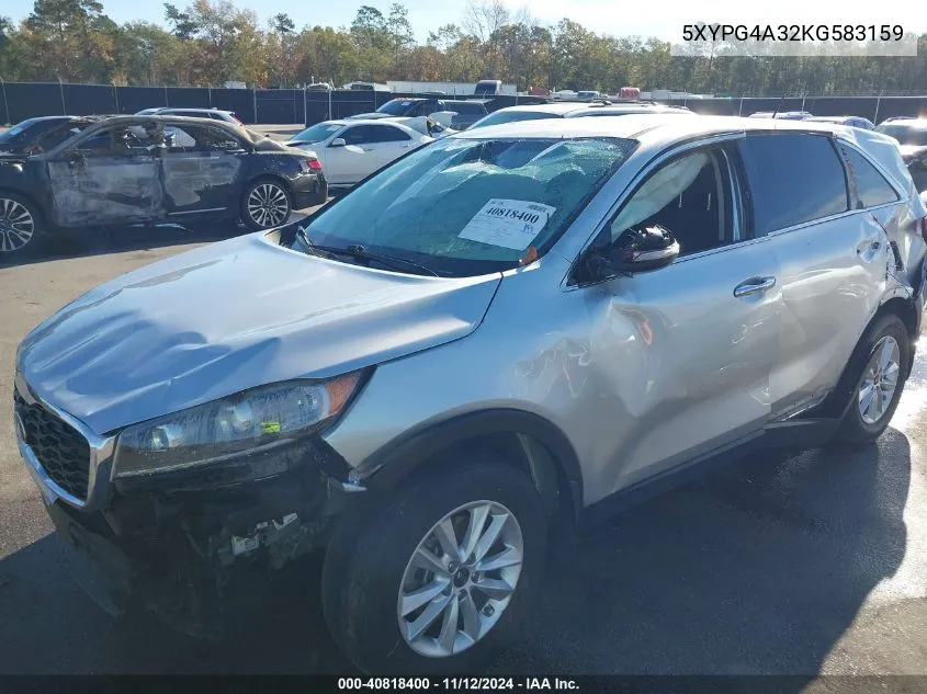 2019 Kia Sorento 2.4L L VIN: 5XYPG4A32KG583159 Lot: 40818400