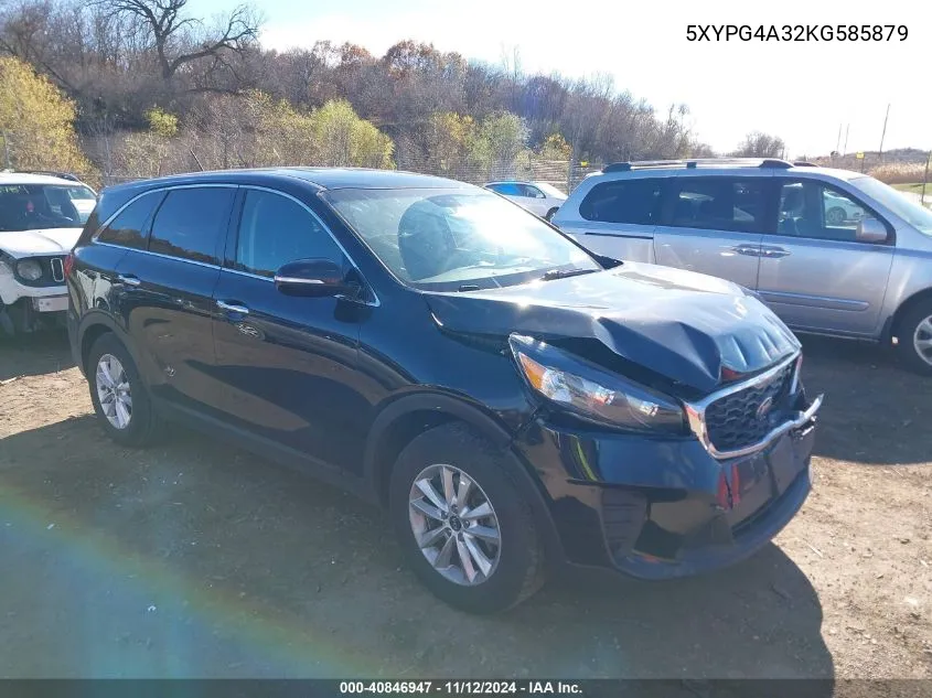 2019 Kia Sorento 2.4L L VIN: 5XYPG4A32KG585879 Lot: 40846947