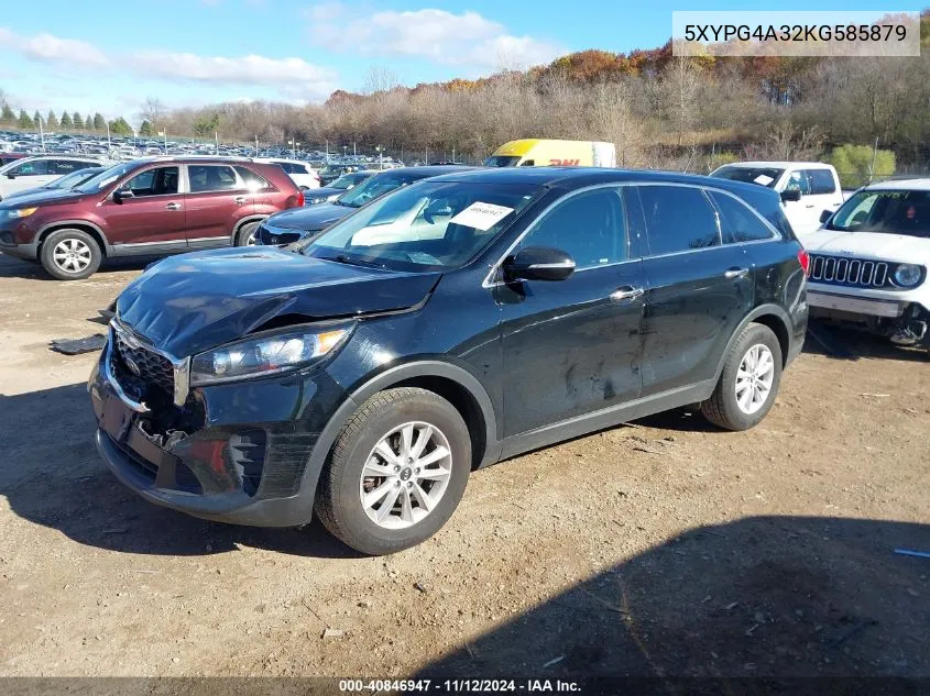 2019 Kia Sorento 2.4L L VIN: 5XYPG4A32KG585879 Lot: 40846947