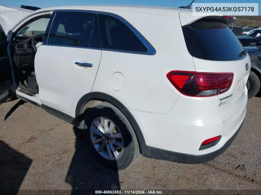 2019 Kia Sorento 3.3L Lx VIN: 5XYPG4A53KG57178 Lot: 40853383