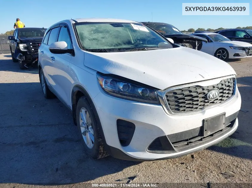 2019 Kia Sorento 2.4L Lx VIN: 5XYPGDA39KG463939 Lot: 40858521