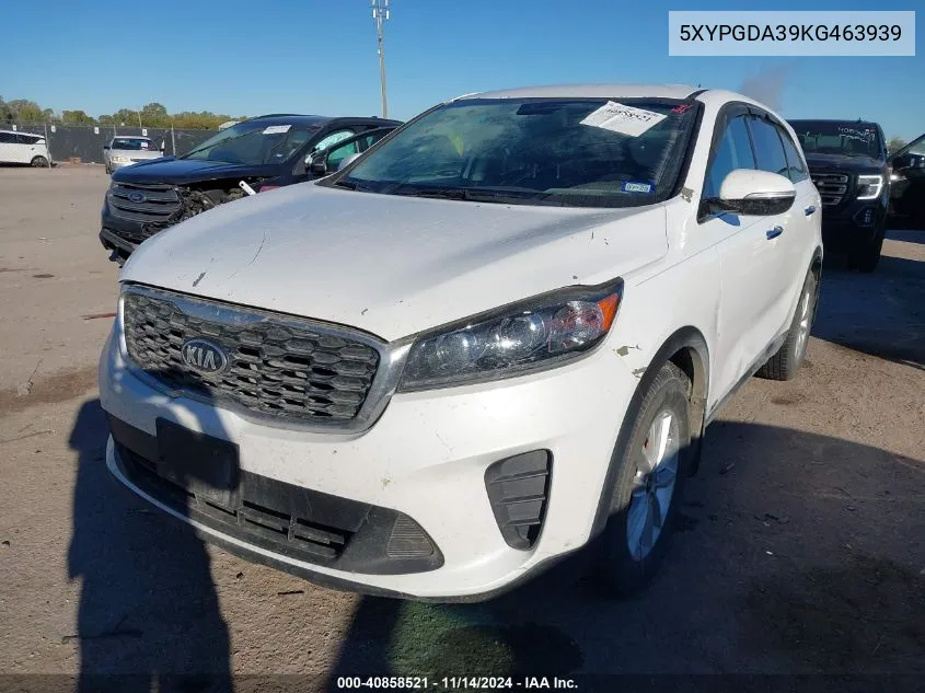 2019 Kia Sorento 2.4L Lx VIN: 5XYPGDA39KG463939 Lot: 40858521