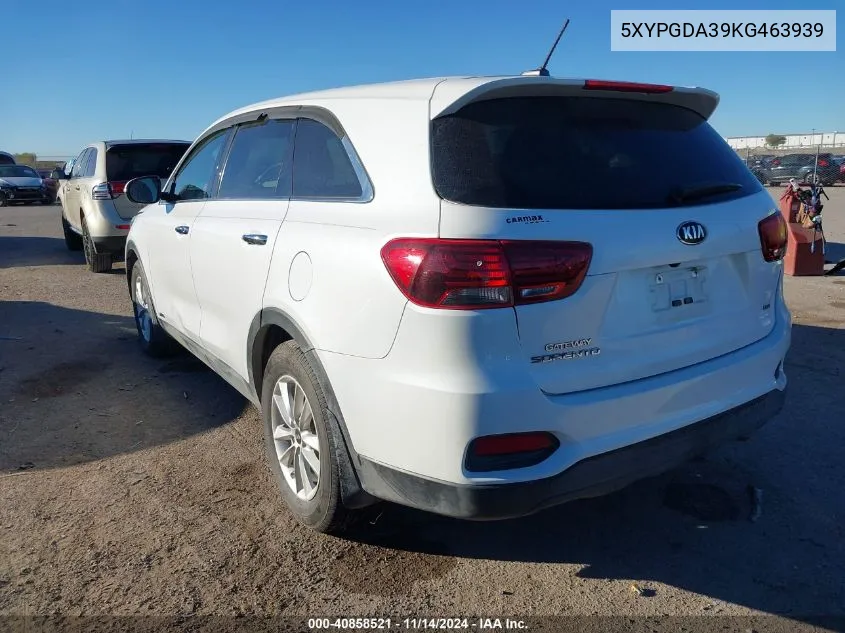 2019 Kia Sorento 2.4L Lx VIN: 5XYPGDA39KG463939 Lot: 40858521