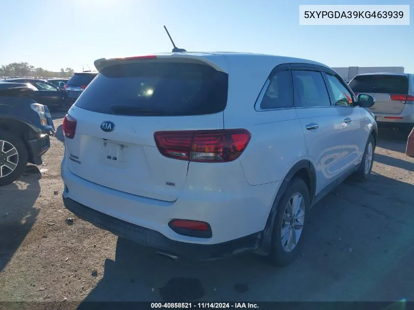 2019 Kia Sorento 2.4L Lx VIN: 5XYPGDA39KG463939 Lot: 40858521