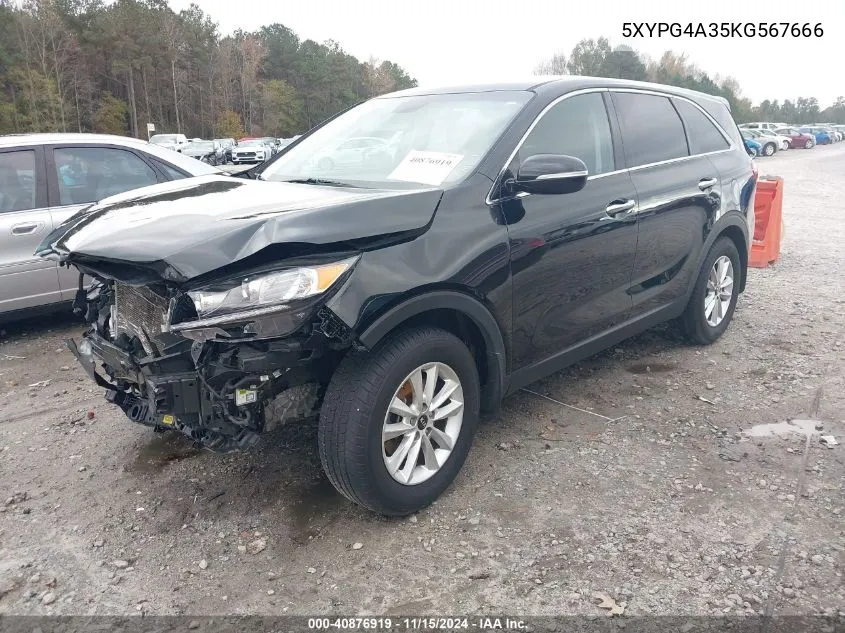 2019 Kia Sorento 2.4L Lx VIN: 5XYPG4A35KG567666 Lot: 40876919