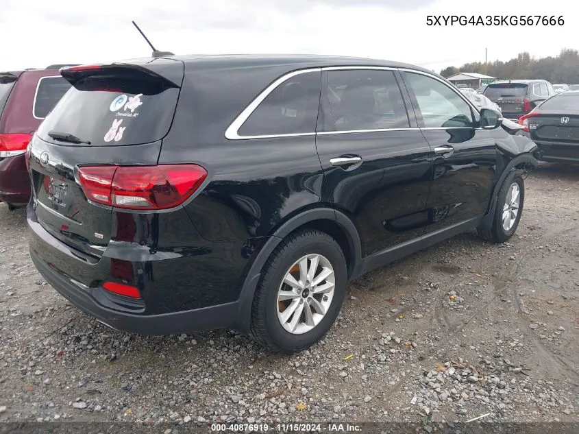 2019 Kia Sorento 2.4L Lx VIN: 5XYPG4A35KG567666 Lot: 40876919