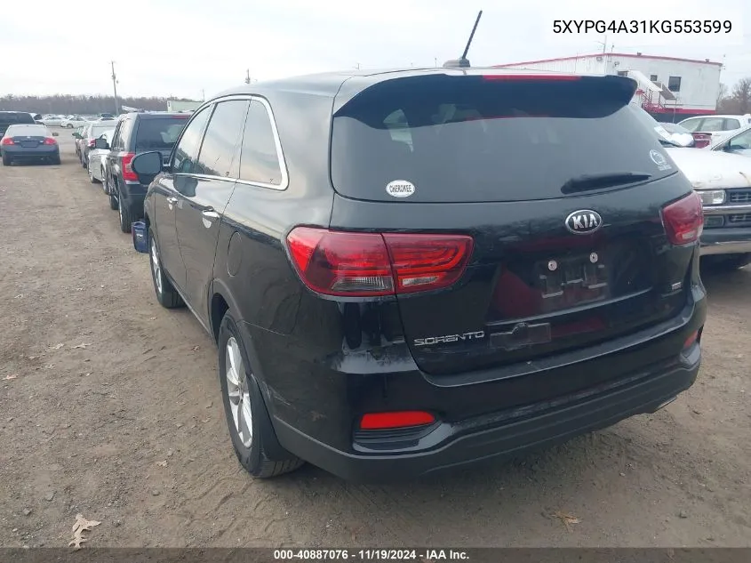 2019 Kia Sorento 2.4L Lx VIN: 5XYPG4A31KG553599 Lot: 40887076