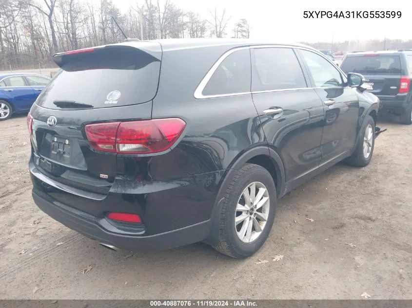 2019 Kia Sorento 2.4L Lx VIN: 5XYPG4A31KG553599 Lot: 40887076